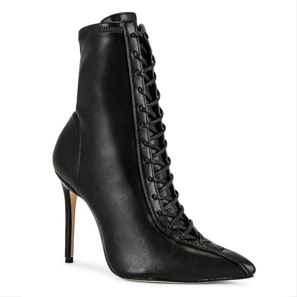SCHUTZ Tennie Lace Up High Heel Pointed Toe Boots Bootie Size 5.5 Black NEW $188 - Picture 3 of 16